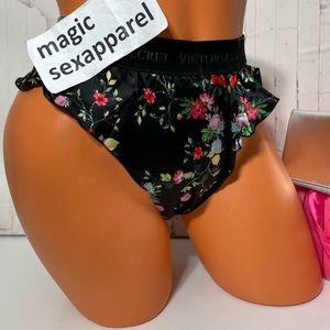 VS S XL SILK HIGH-LEG LOGO BAND RUFFLE THONG PANTY VELVET